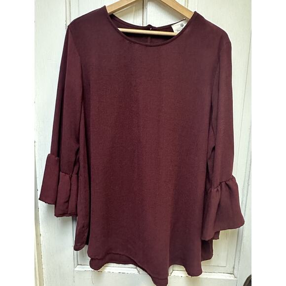 Betsey’s Boutique Shop Maroon Tunic Top Blouse Flare Sleeves Size XL - Picture 1 of 5
